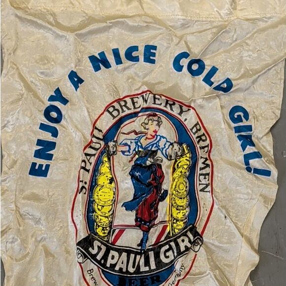 Vintage St. Pauli Girl Alcohol Advertising Promo Beer Fabric Banner & Tassles - Picture 2 of 5